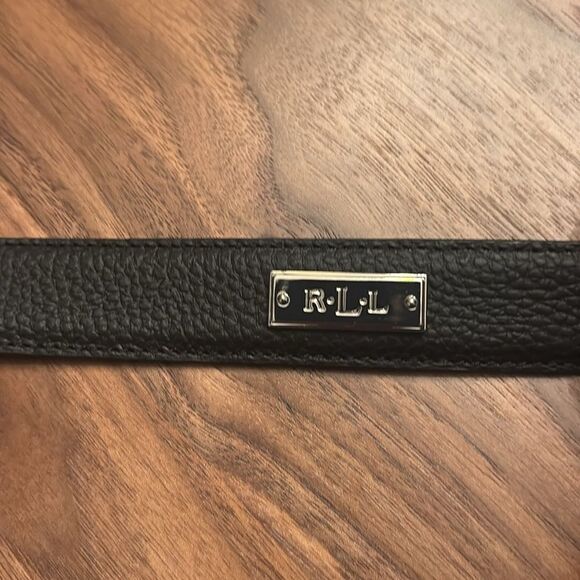 Ralph Lauren Black Pebble Leather Belt with Silver Buckle - XL